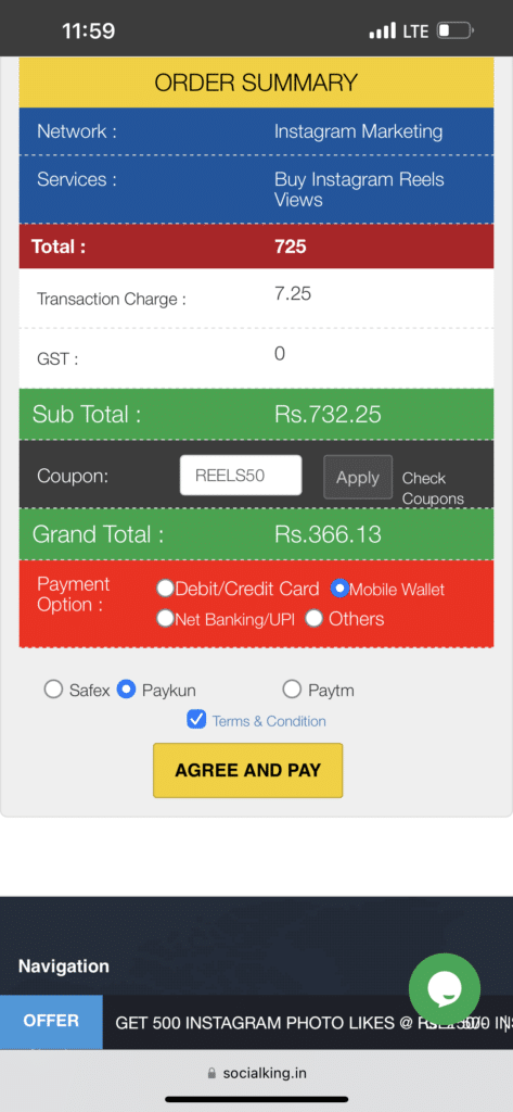 how to place order Reel Views  Social King